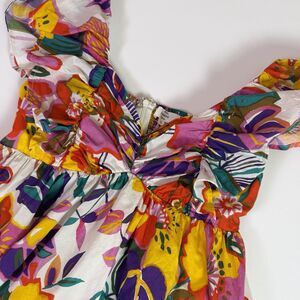 Entro Floral Ruffle Sleeve Mini Dress Women's S Smocked Babydoll Bright Peasant